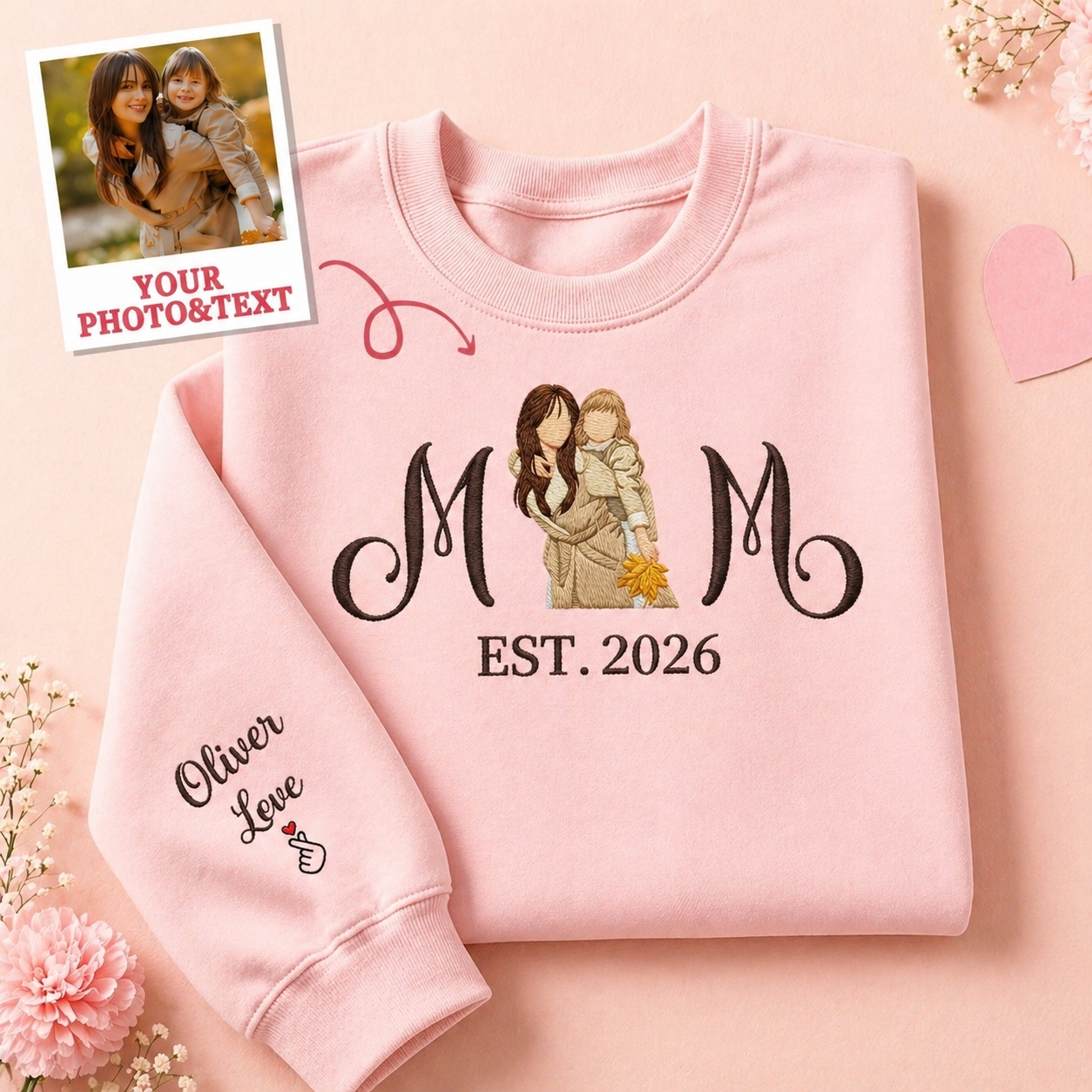 Custom Embroidered Mum Sweatshirt with Mum Kids Portrait - MyFaceSocksAU