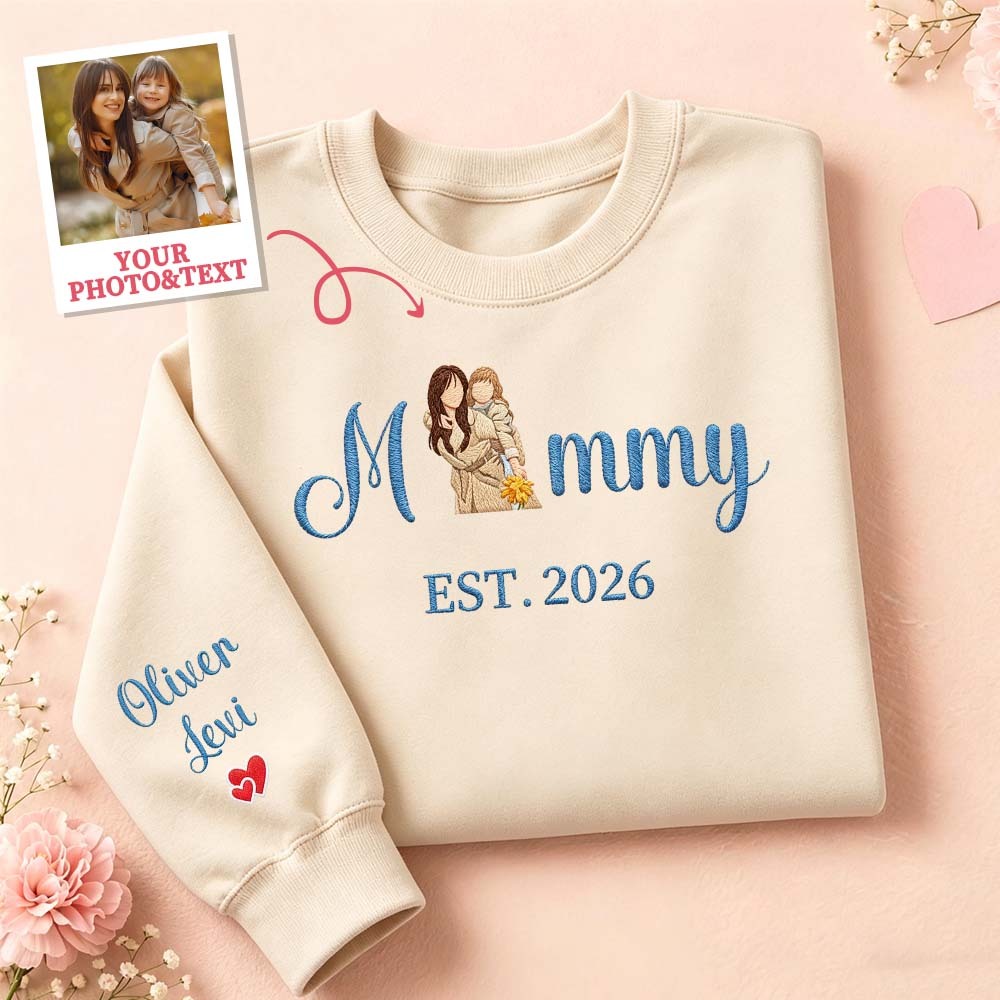 Custom Embroidered Mum Sweatshirt with Mum Kids Portrait - MyFaceSocksAU