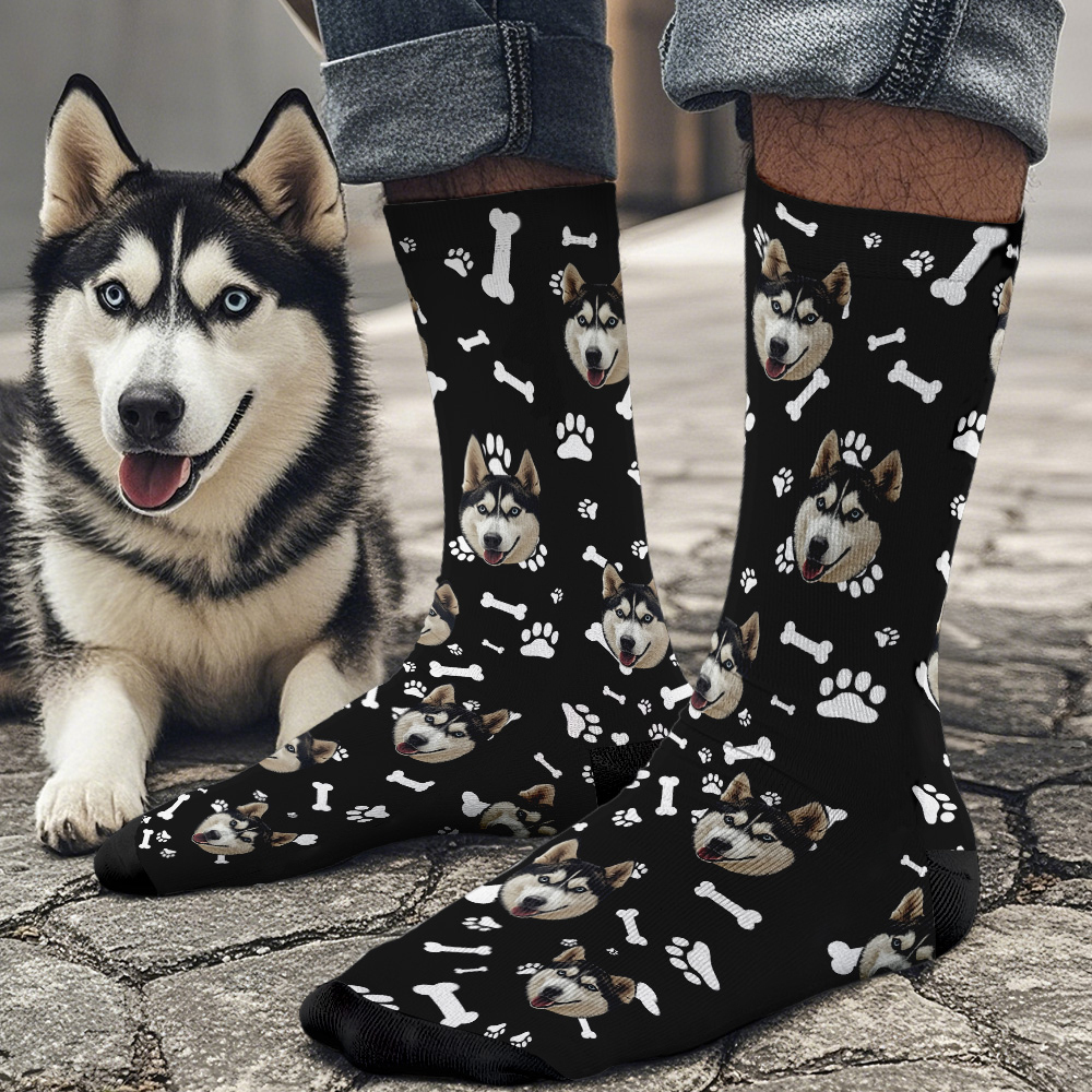 Gift for Men, Custom Face Socks With Your Text Personalized Dog Socks