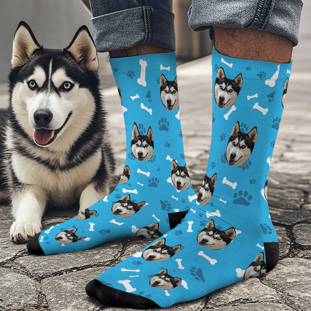 Gift for Men, Custom Face Socks With Your Text Personalized Dog Socks