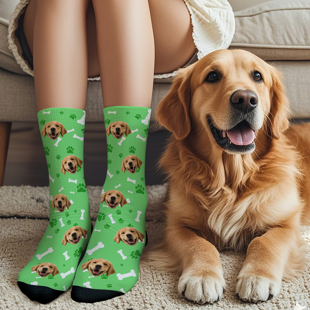 Gift for Men, Custom Face Socks With Your Text Personalized Dog Socks