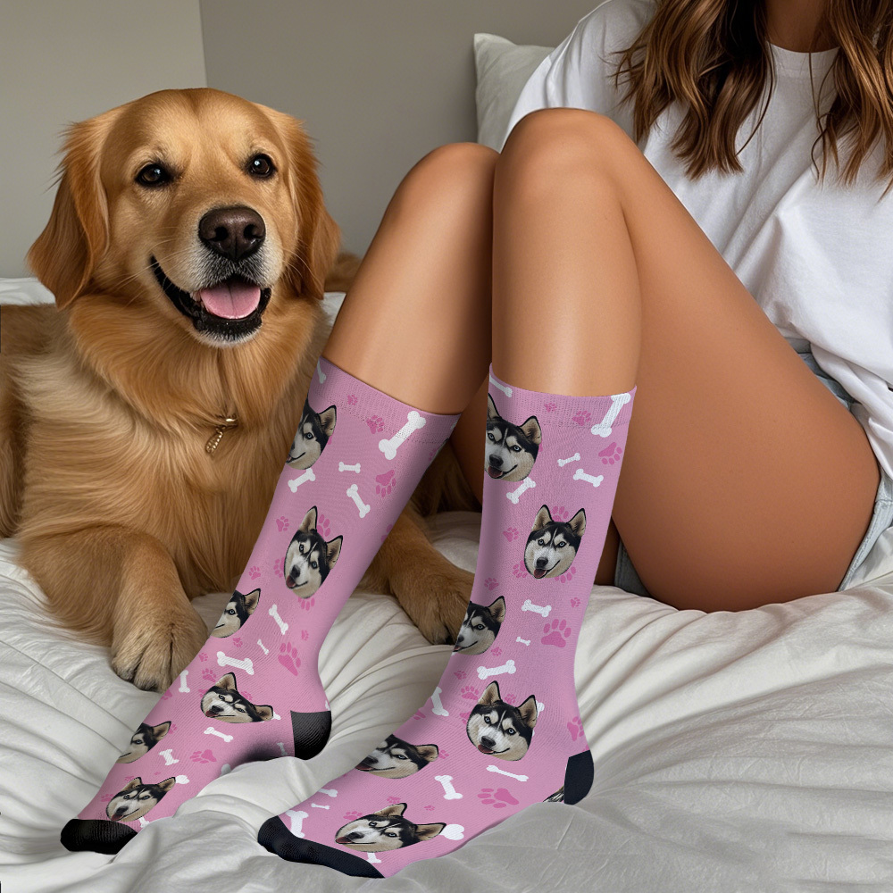 Gift for Men, Custom Face Socks With Your Text Personalized Dog Socks