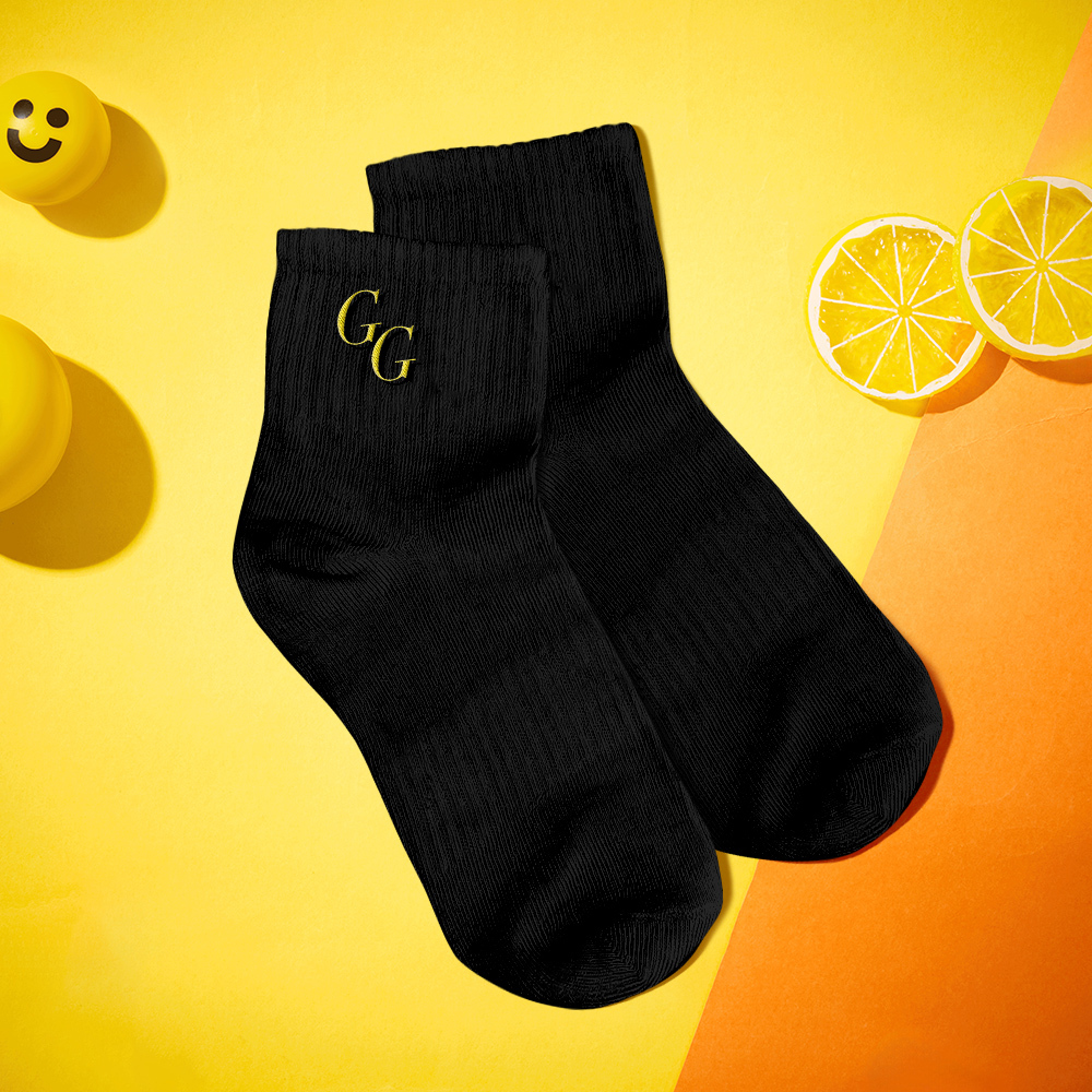 Personalized Initials Socks - Custom Embroidered Letters on Soft Cotton Crew Socks