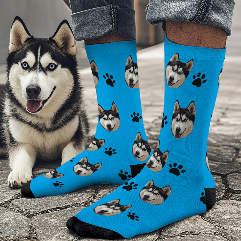 Custom Face Socks Add Pictures Cute Dog Photos Sock Gift for Pet Lover Christmas