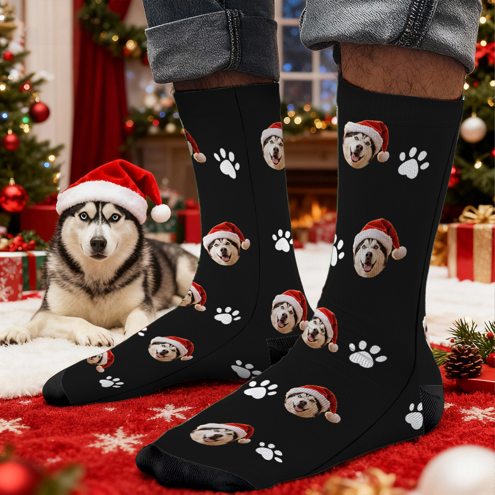 Christmas Gift Custom Face Socks Add Pictures Cute Dog Photos Sock Gift for Pet Lover Christmas