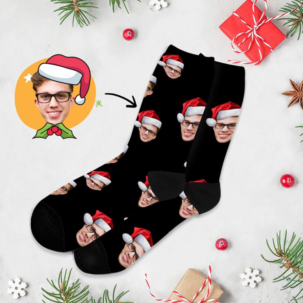 Chrismas Socks Custom Full Face Photo Socks Personalized Funny Custom Design Best Gift Idea for Xmas Multicolor - MyFaceSocksAU