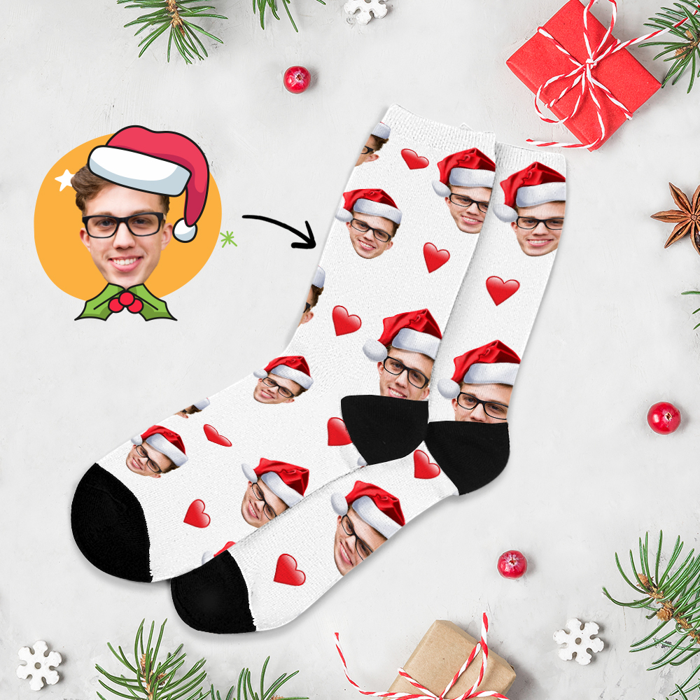 Chrismas Socks Custom Full Face Photo Socks Personalized Funny Custom Design Best Gift Idea for Xmas Multicolor - MyFaceSocksAU
