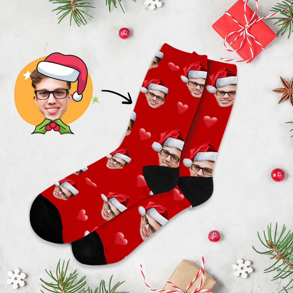 Chrismas Socks,Custom Full Face Photo Socks Personalized Funny Custom Design Best Gift Idea for Xmas Multicolor - MyFaceSocksAU