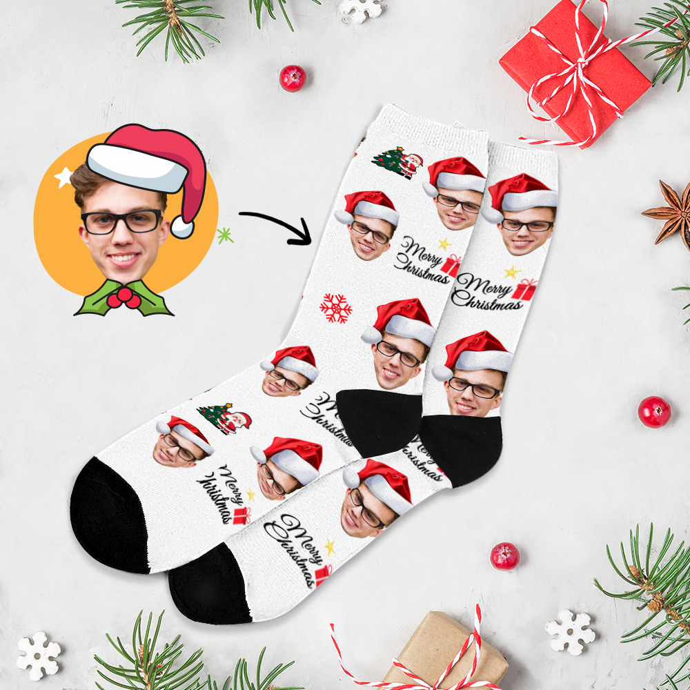 Chrismas Socks,Custom Full Face Photo Socks Personalized Funny Custom Design Best Gift Idea for Xmas Multicolor - MyFaceSocksAU