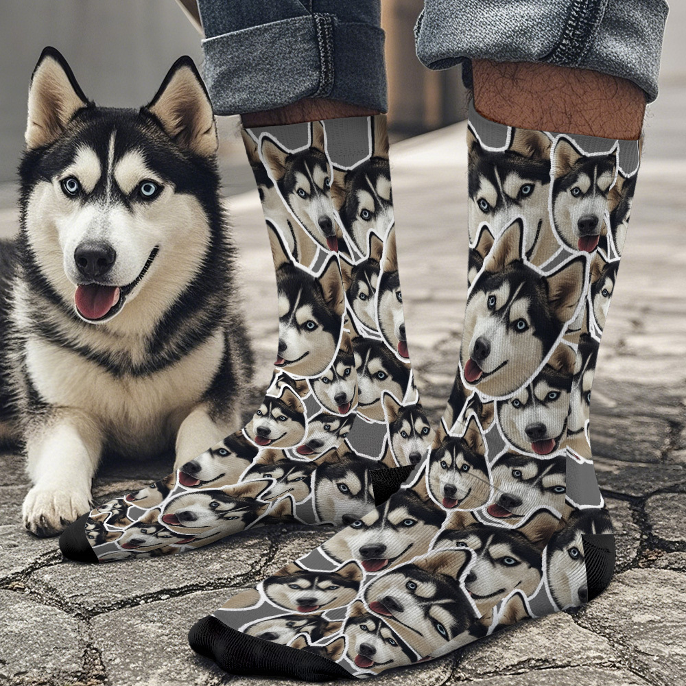 Custom Mush Face Socks Funny Photos Sock Gift for Pet Lover Smoky Blue - MyFaceSocksAU