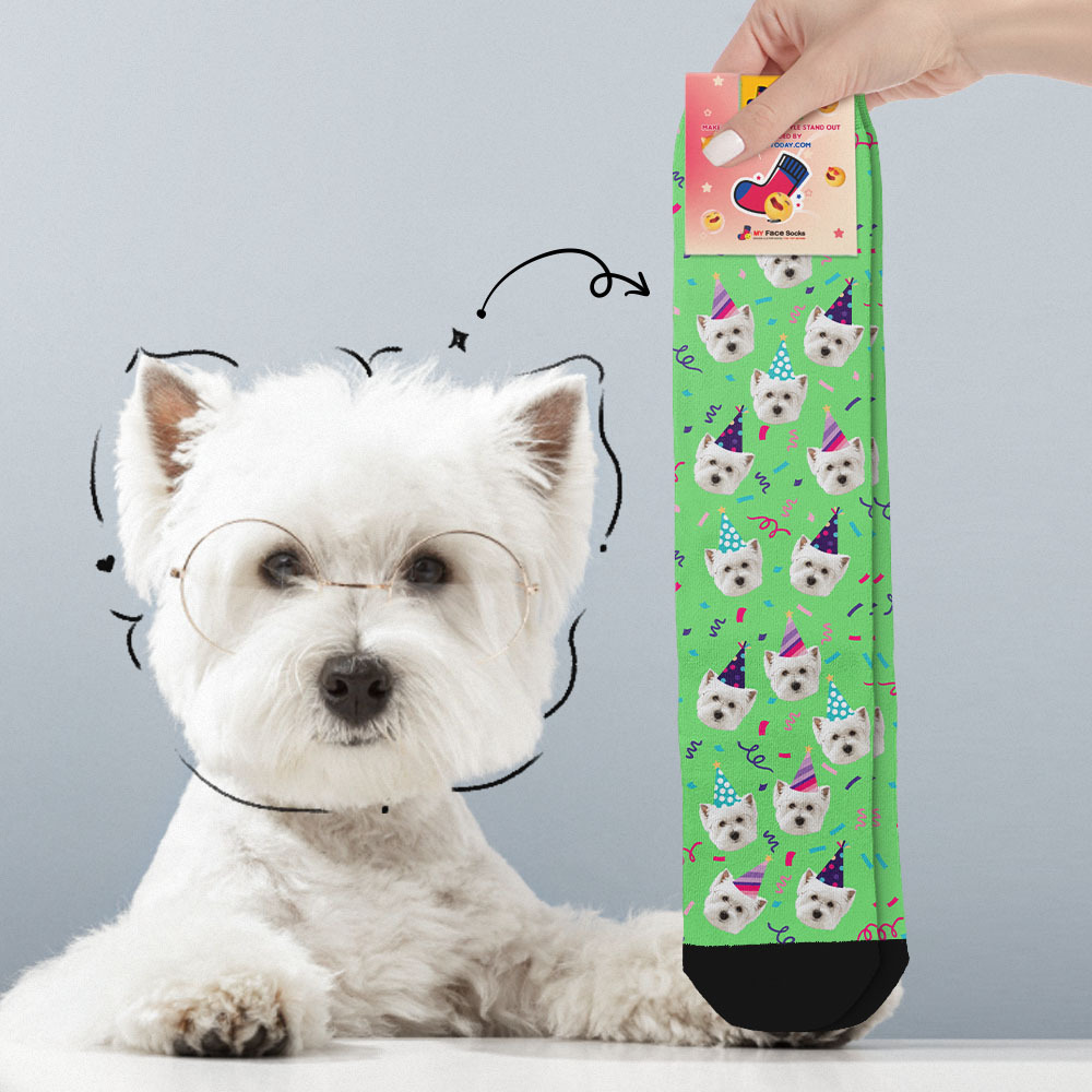 Personalized Face Photo Printed Socks Happy Birthday Hat White Socks Personalized Custom Designs Best Gift Idea - MyFaceSocksAU