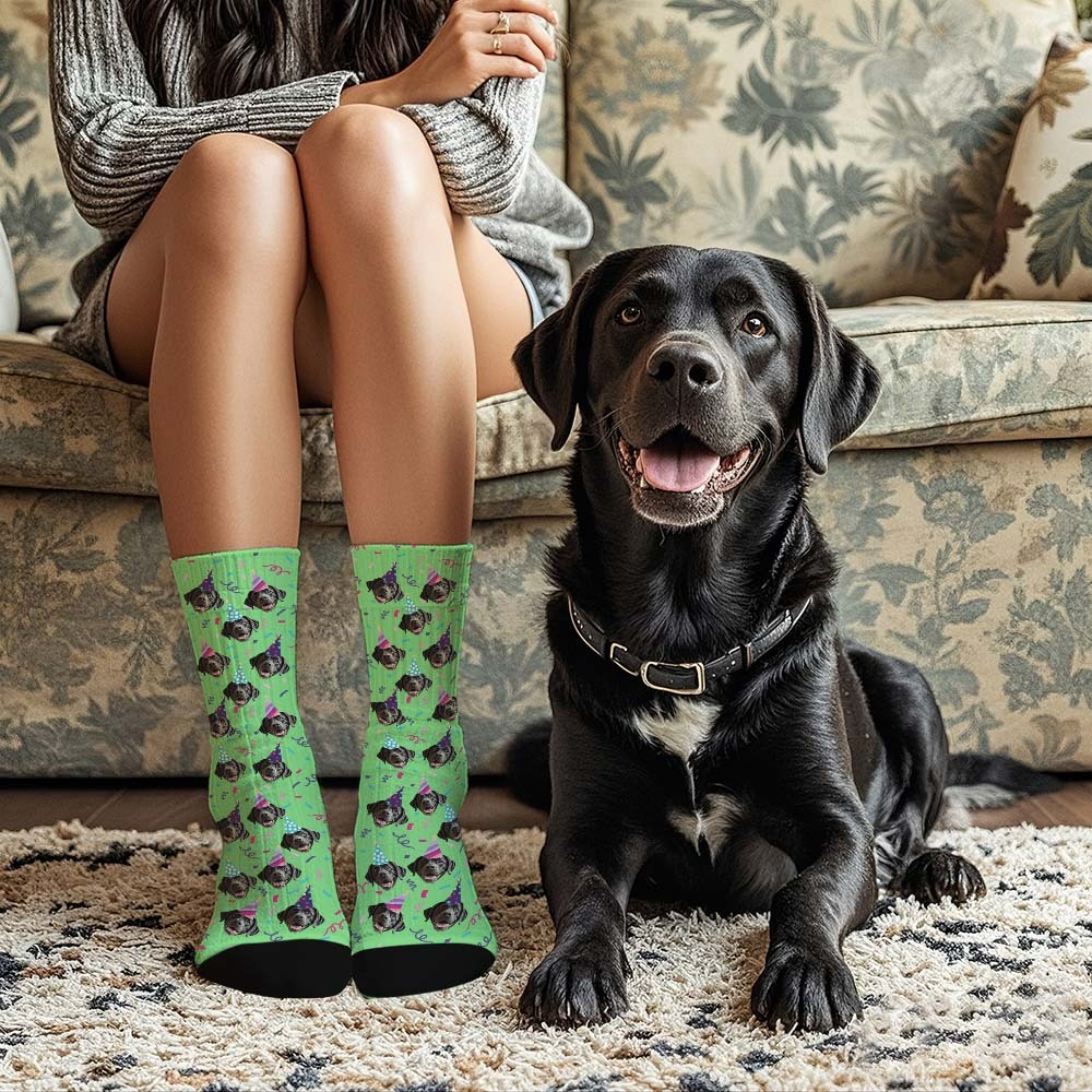 Personalized Face Photo Printed Socks Happy Birthday Hat White Socks Personalized Custom Designs Best Gift Idea - MyFaceSocksAU