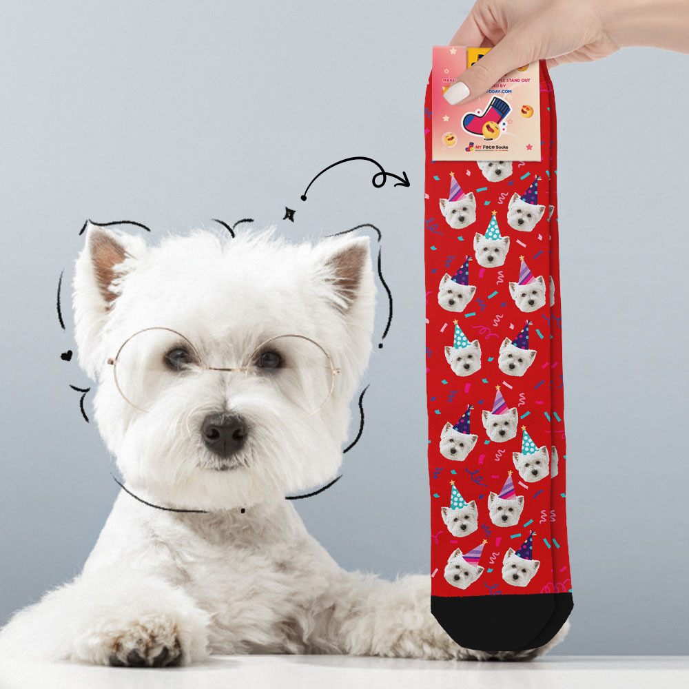 Personalized Face Photo Printed Socks Happy Birthday Hat Red Socks Personalized Custom Designs Best Gift Idea - MyFaceSocksAU
