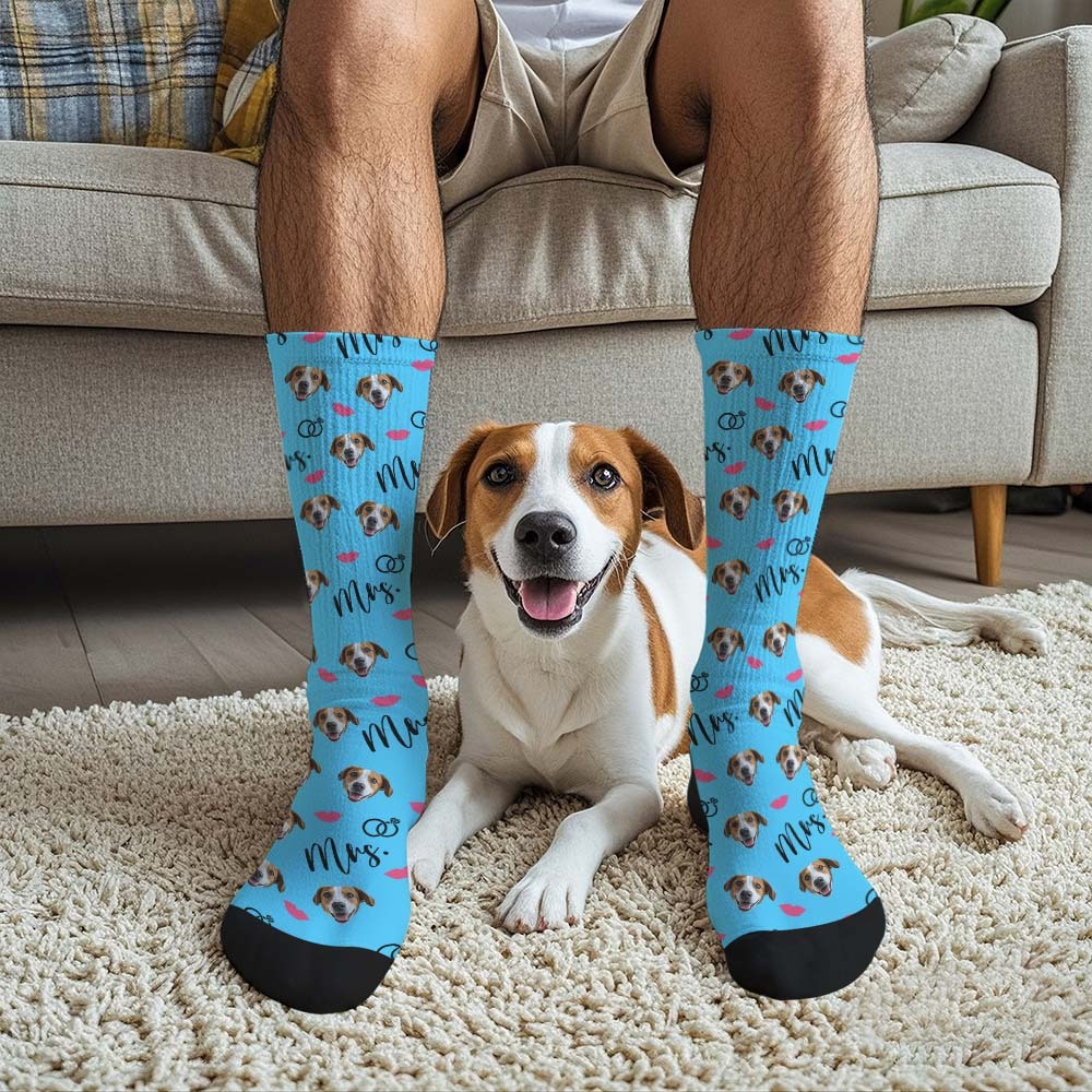Custom Full Face Socks Mrs Cute Pink Socks Personalized Photo Custom Design Best Gift Idea - MyFaceSocksAU