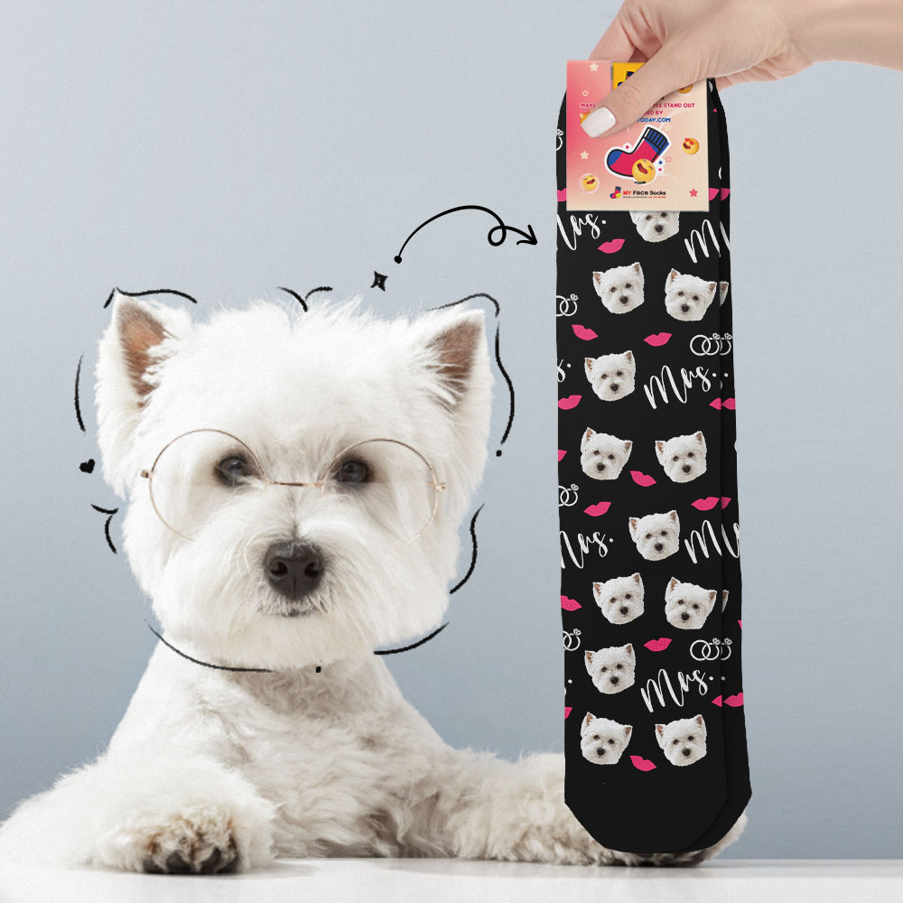 Custom Full Face Socks Mrs Cute Black Socks Personalized Photo Custom Design Best Gift Idea