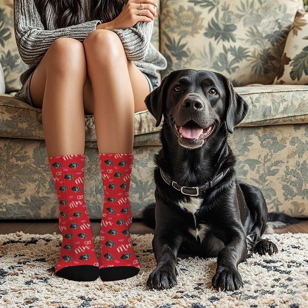 Custom Full Face Socks Mrs Cute Red Socks Personalized Photo Custom Design Best Gift Idea - MyFaceSocksAU