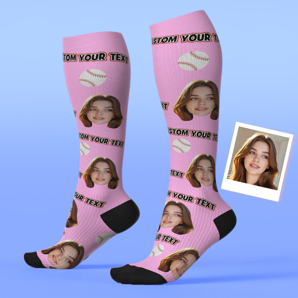 Custom Knee High SocksPhoto and Text White Upgrade Custom Breathable Knee-high Compression Socks - MyFaceSocksAU