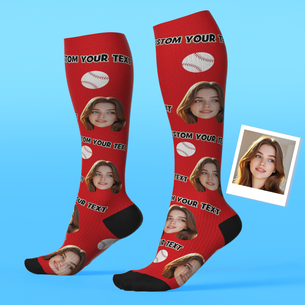 Custom Knee High SocksPhoto and Text White Upgrade Custom Breathable Knee-high Compression Socks - MyFaceSocksAU