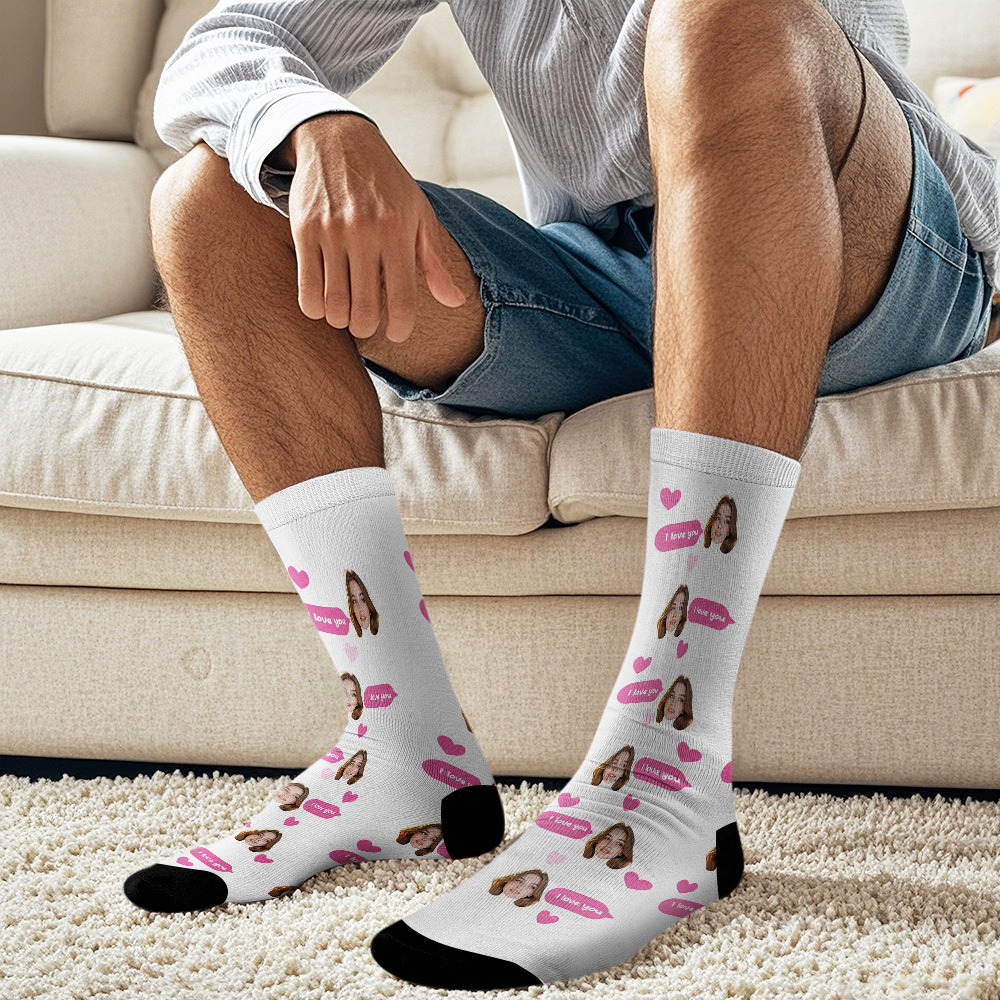 Custom Face Socks Multi-face Breathable Add Pictures Colorful Photo Socks I Love You Socks Gift - MyFaceSocksAU