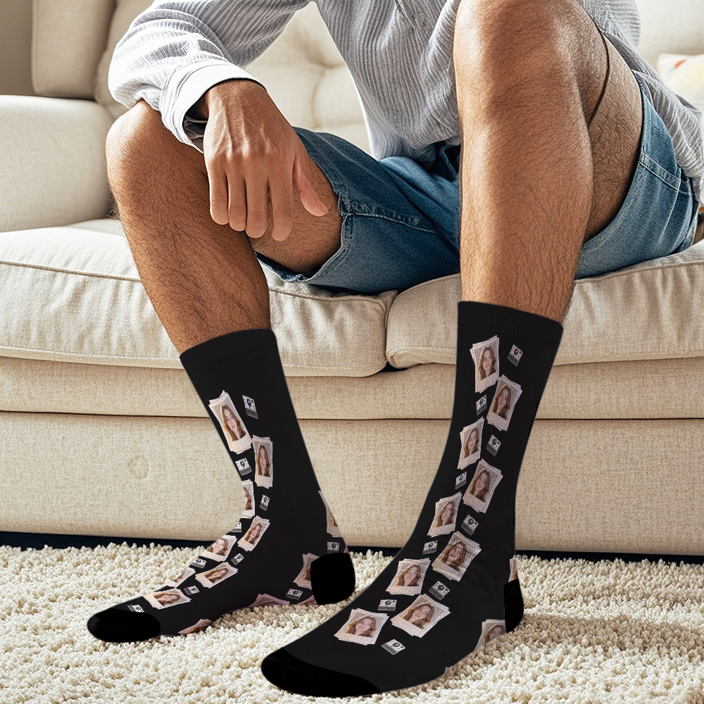 Custom Face Socks Gift Polaroid Pattern Frame Photo Socks Gift - MyFaceSocksAU