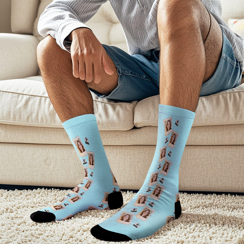 Custom Face Socks Gift Polaroid Pattern Frame Photo Socks Gift - MyFaceSocksAU