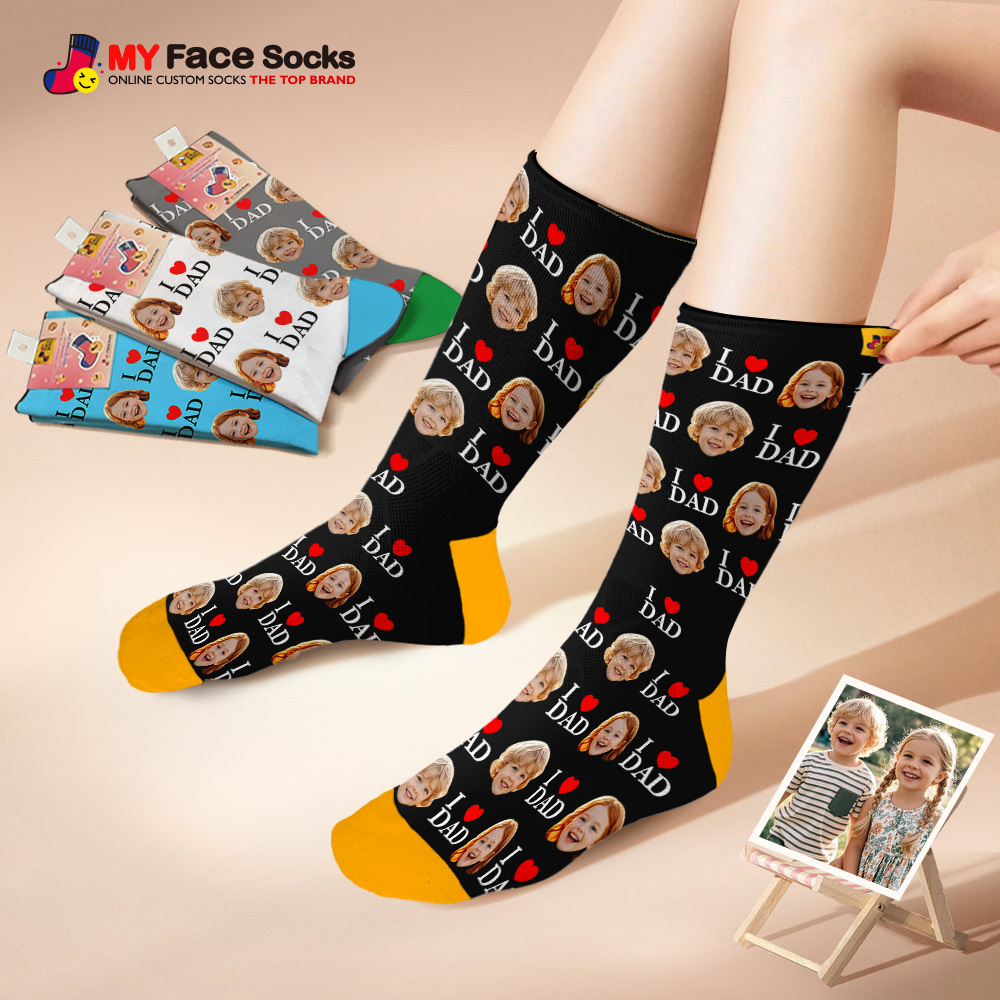 Custom Full Face Photo Print Socks Colorful Socks High Heels Personalized Custom Design Best Gift For Father'S Day - MyFaceSocksAU