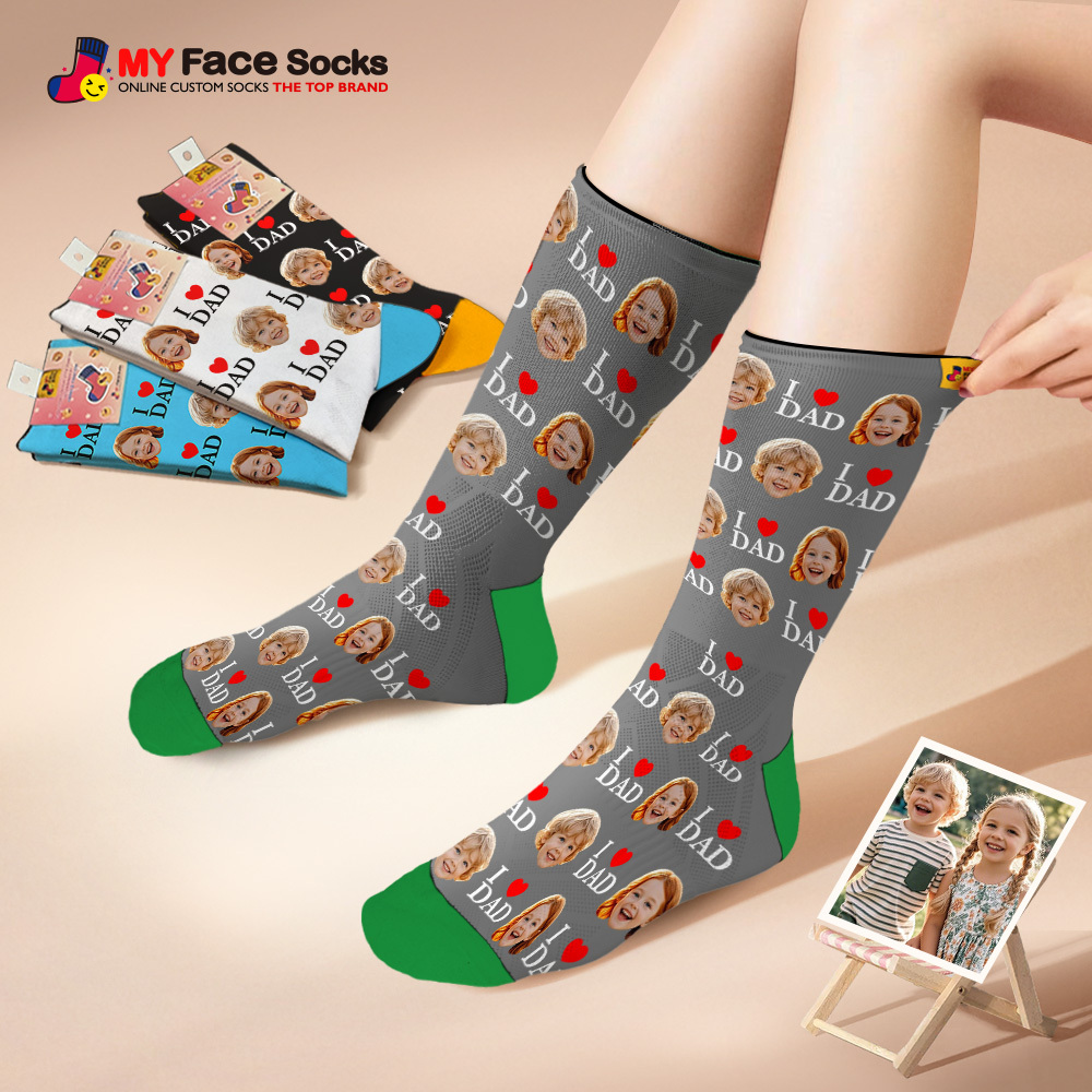 Custom Full Face Photo Print Socks Colorful Socks High Heels Personalized Custom Design Best Gift For Father'S Day - MyFaceSocksAU