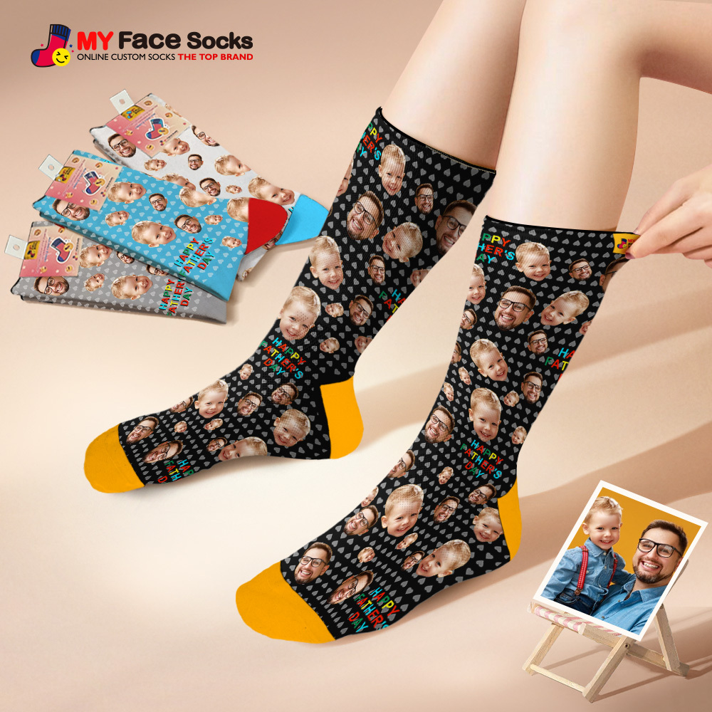 Custom Full Face Photo Print Socks Colorful Happy Fathers Day Personalized Custom Design Best Gift Idea - MyFaceSocksAU