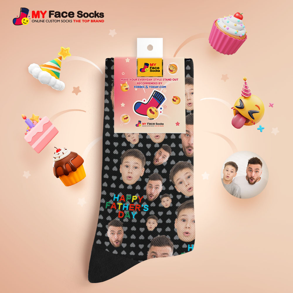 Custom Full Face Photo Print Socks Colorful Happy Fathers Day Personalized Custom Design Best Gift Idea