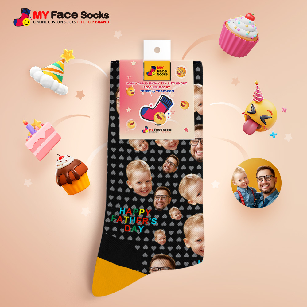 Custom Full Face Photo Print Socks Colorful Happy Fathers Day Personalized Custom Design Best Gift Idea - MyFaceSocksAU