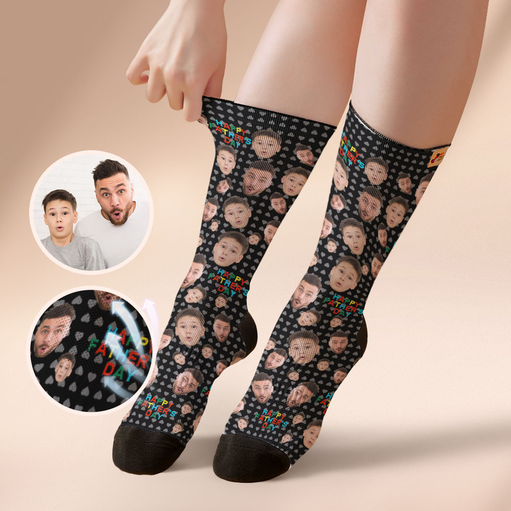 Custom Full Face Photo Print Socks Colorful Happy Fathers Day Personalized Custom Design Best Gift Idea