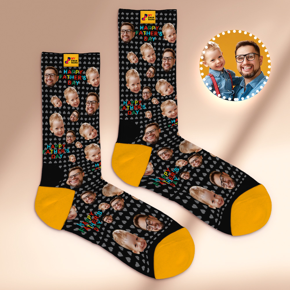 Custom Full Face Photo Print Socks Colorful Happy Fathers Day Personalized Custom Design Best Gift Idea - MyFaceSocksAU