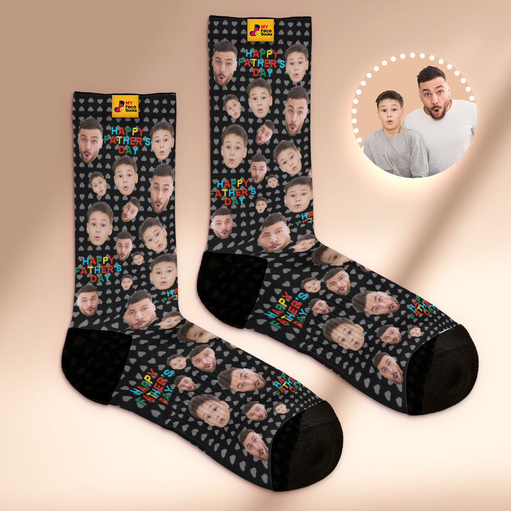 Custom Full Face Photo Print Socks Colorful Happy Fathers Day Personalized Custom Design Best Gift Idea