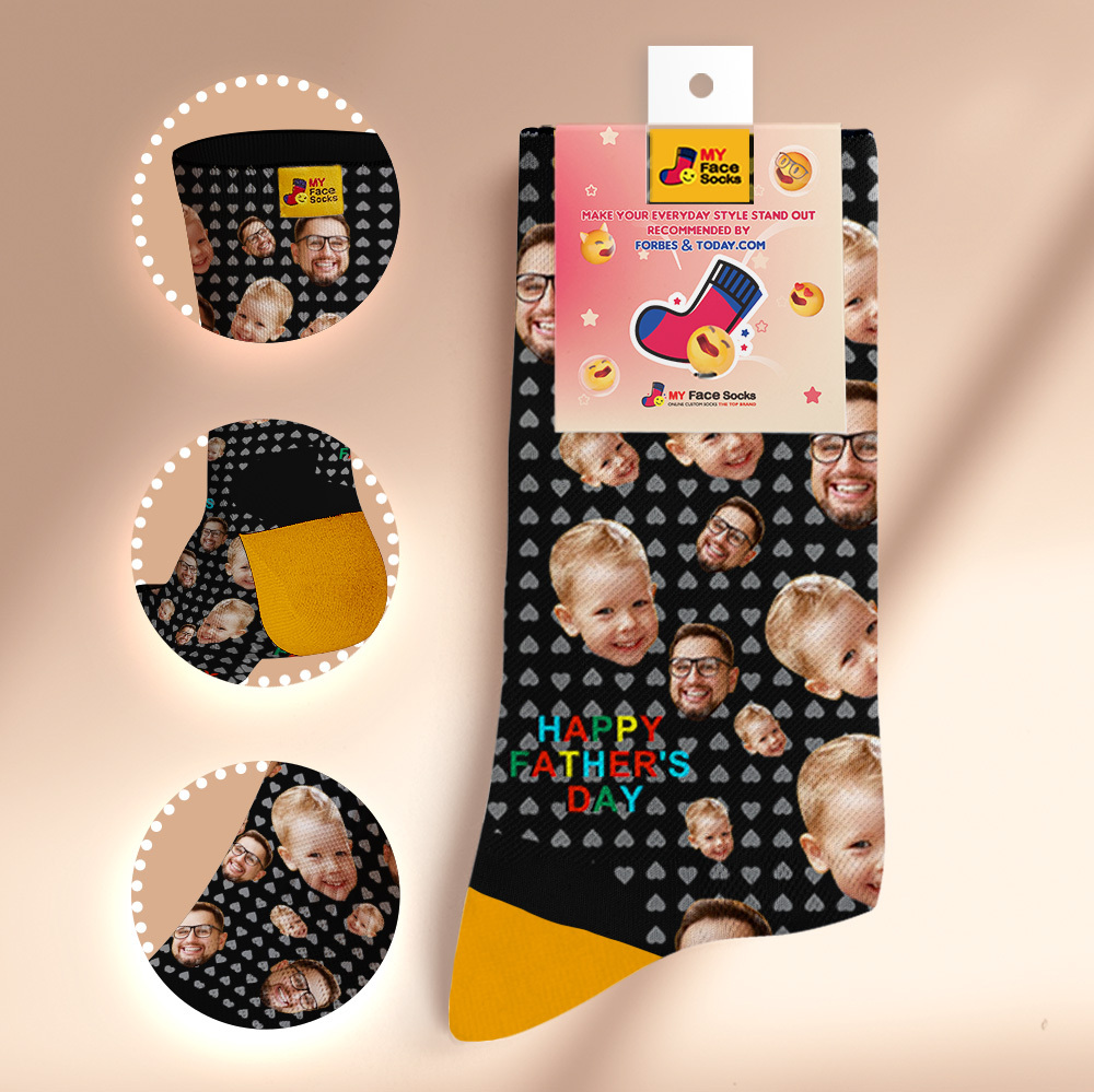 Custom Full Face Photo Print Socks Colorful Happy Fathers Day Personalized Custom Design Best Gift Idea - MyFaceSocksAU