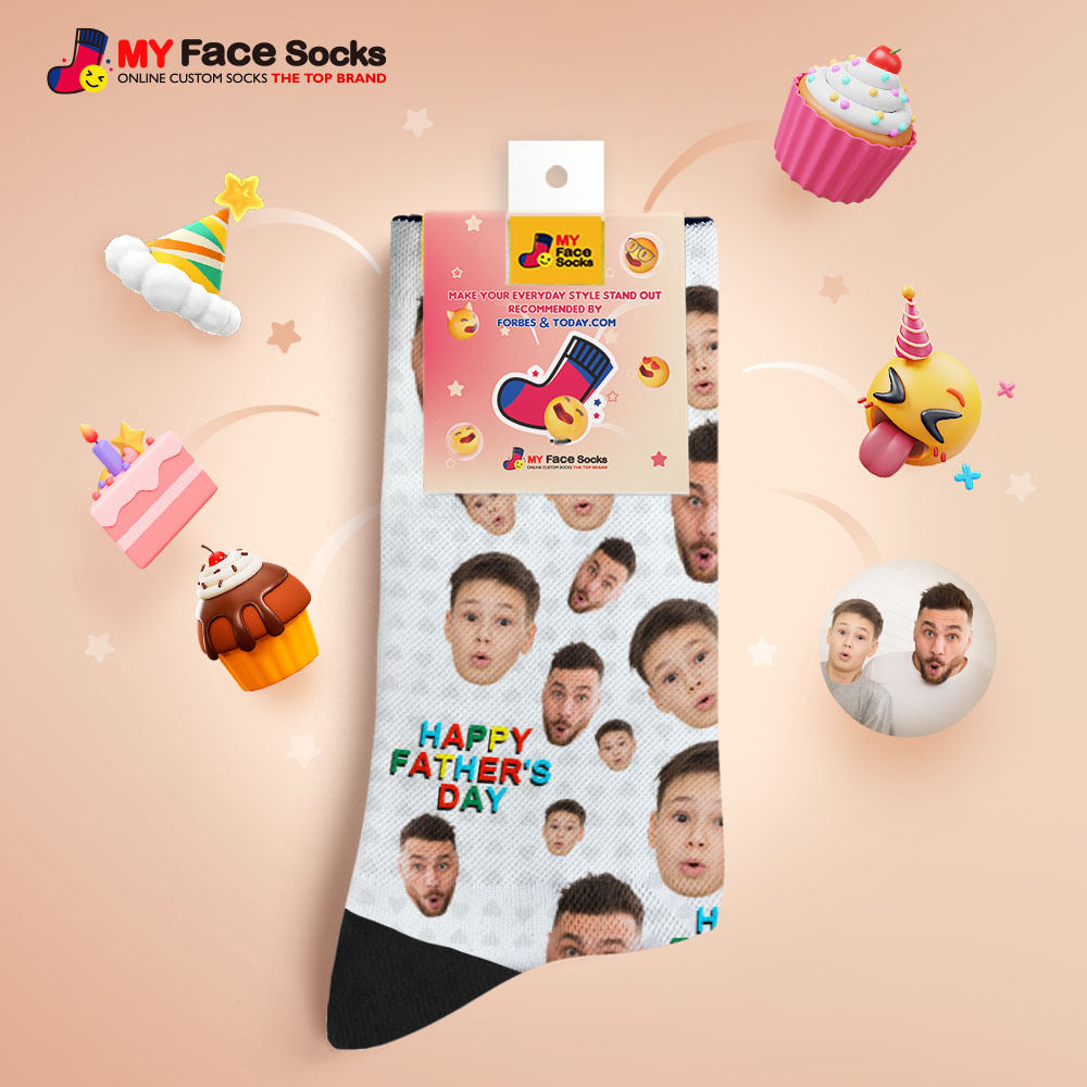 Custom Full Face Photo Print Socks Colorful Happy Fathers Day Personalized Custom Design Best Gift Idea