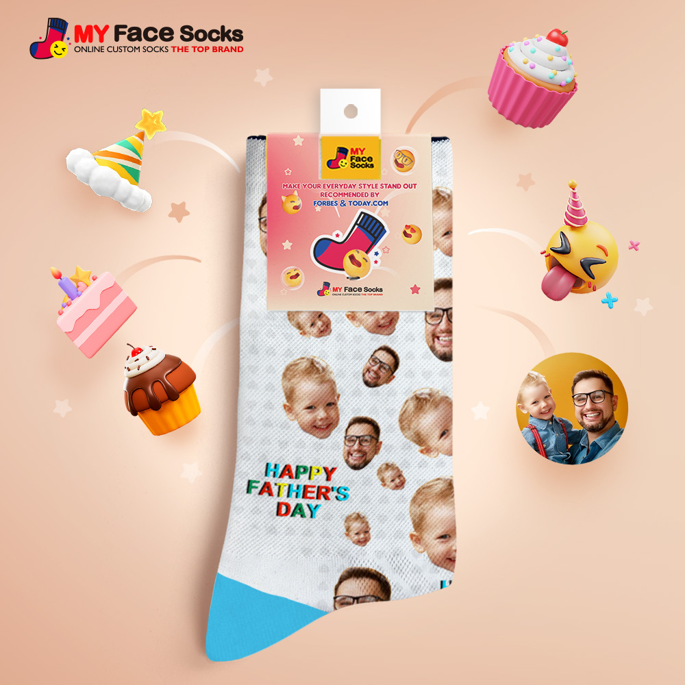 Custom Full Face Photo Print Socks Colorful Happy Fathers Day Personalized Custom Design Best Gift Idea - MyFaceSocksAU