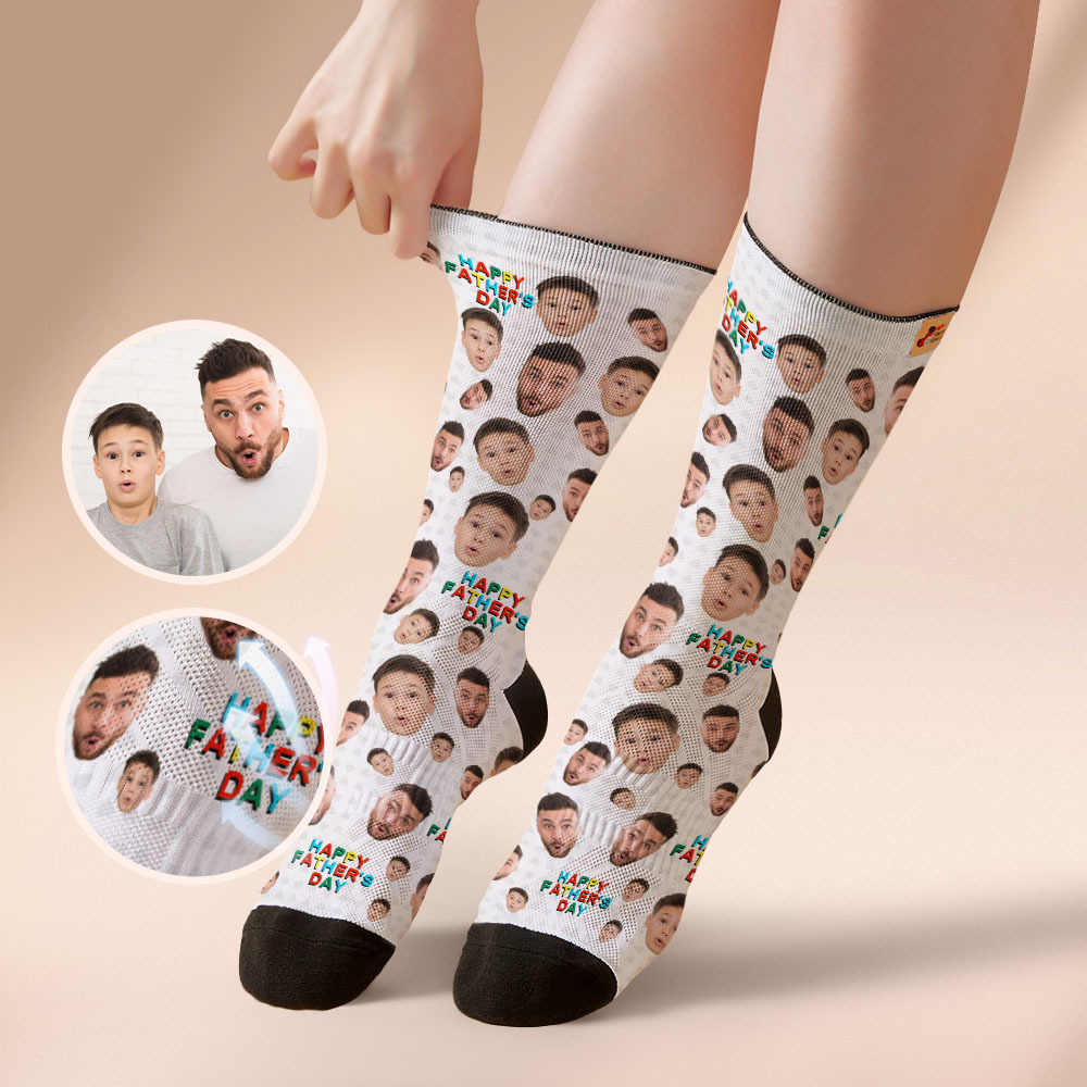 Custom Full Face Photo Print Socks Colorful Happy Fathers Day Personalized Custom Design Best Gift Idea