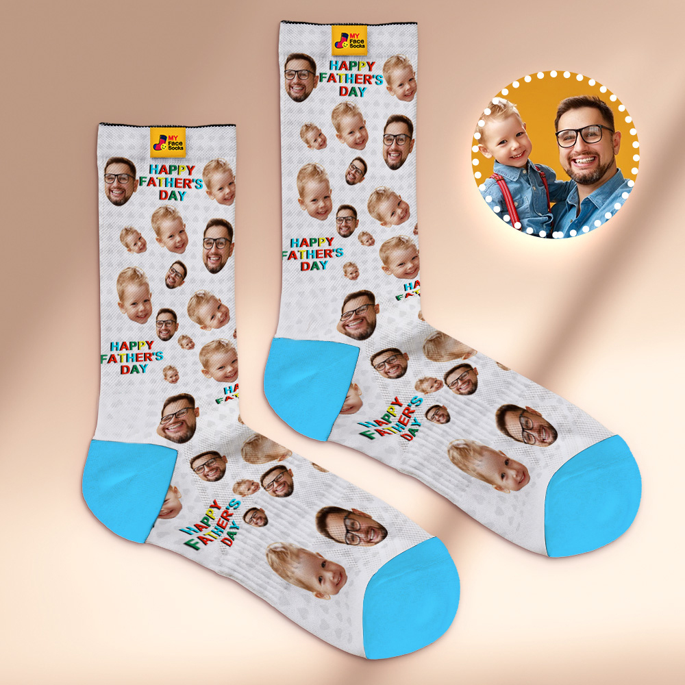 Custom Full Face Photo Print Socks Colorful Happy Fathers Day Personalized Custom Design Best Gift Idea - MyFaceSocksAU