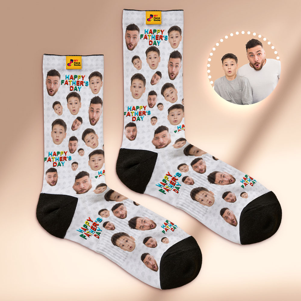 Custom Full Face Photo Print Socks Colorful Happy Fathers Day Personalized Custom Design Best Gift Idea