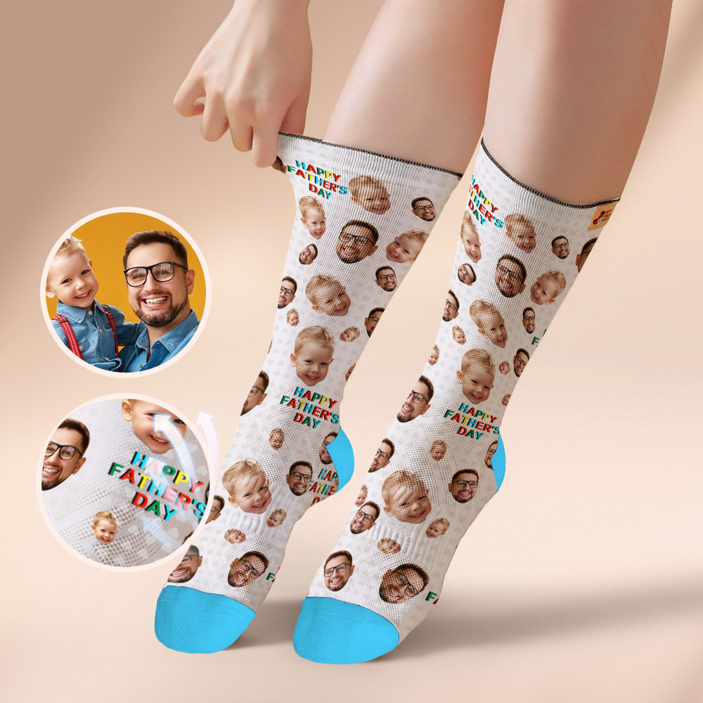 Custom Full Face Photo Print Socks Colorful Happy Fathers Day Personalized Custom Design Best Gift Idea - MyFaceSocksAU