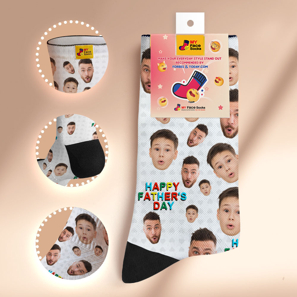 Custom Full Face Photo Print Socks Colorful Happy Fathers Day Personalized Custom Design Best Gift Idea