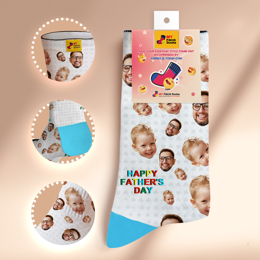 Custom Full Face Photo Print Socks Colorful Happy Fathers Day Personalized Custom Design Best Gift Idea - MyFaceSocksAU