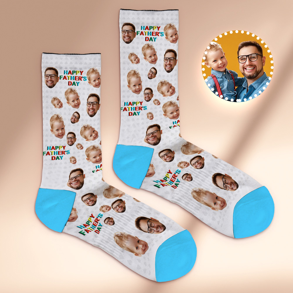Custom Full Face Photo Print Socks Colorful Happy Fathers Day Personalized Custom Design Best Gift Idea - MyFaceSocksAU