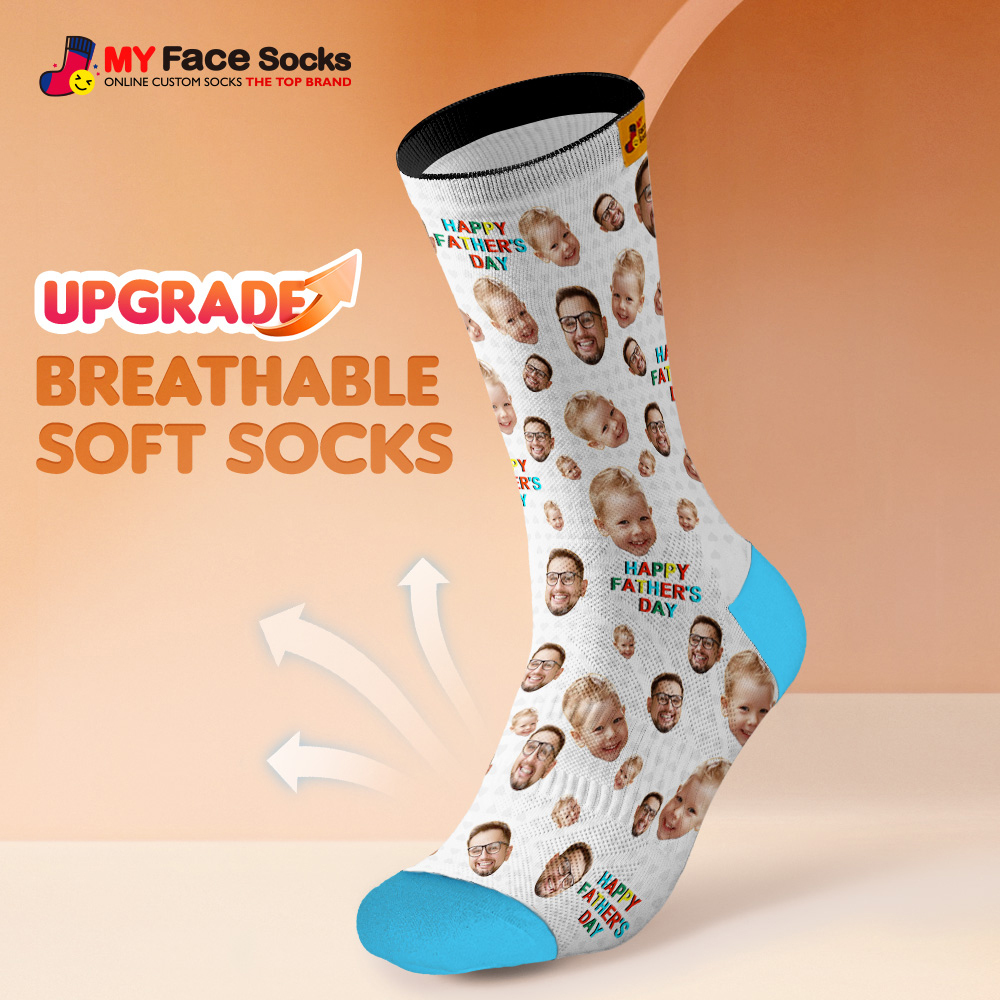Custom Full Face Photo Print Socks Colorful Happy Fathers Day Personalized Custom Design Best Gift Idea - MyFaceSocksAU