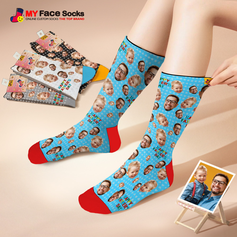 Custom Full Face Photo Print Socks Colorful Happy Fathers Day Personalized Custom Design Best Gift Idea - MyFaceSocksAU