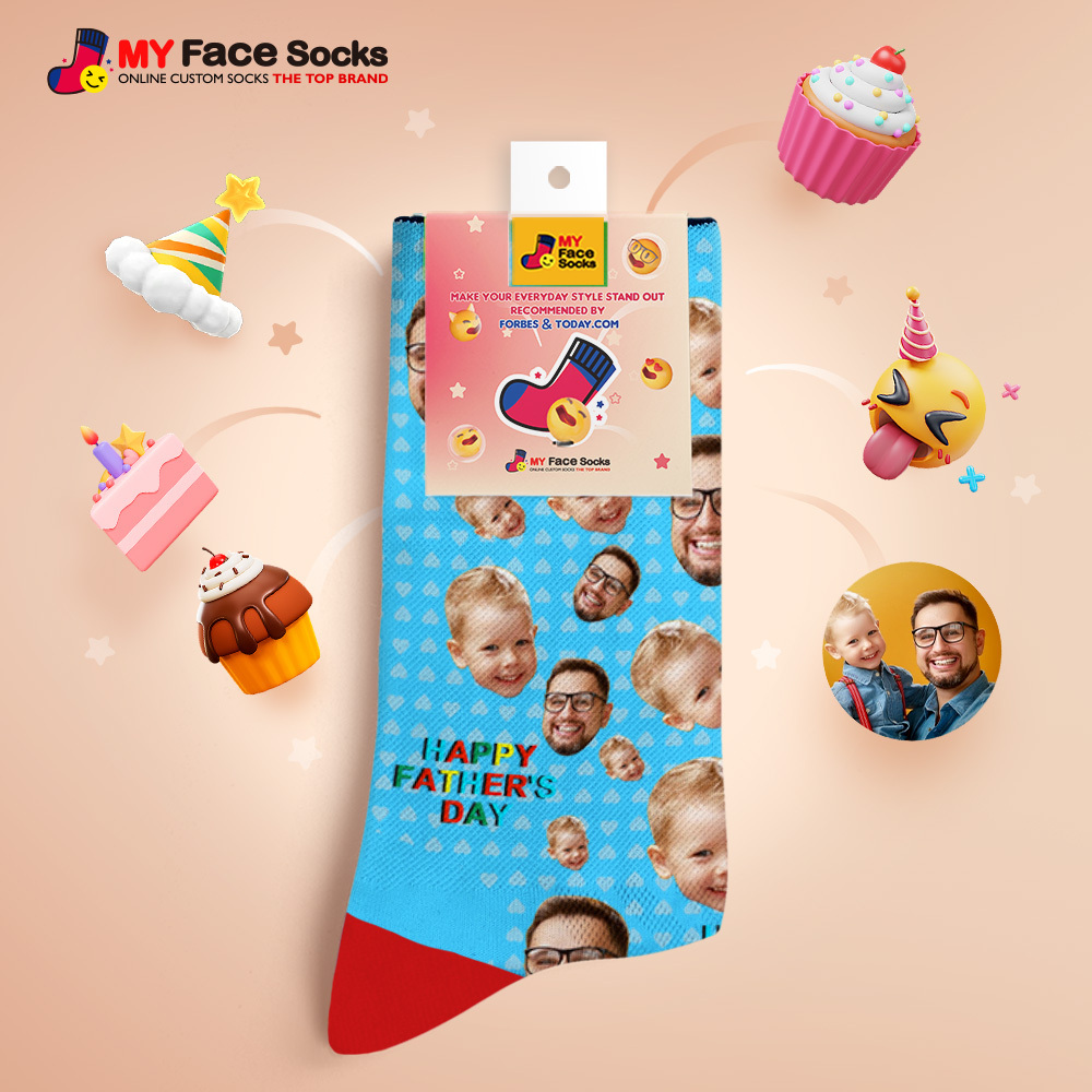 Custom Full Face Photo Print Socks Colorful Happy Fathers Day Personalized Custom Design Best Gift Idea - MyFaceSocksAU