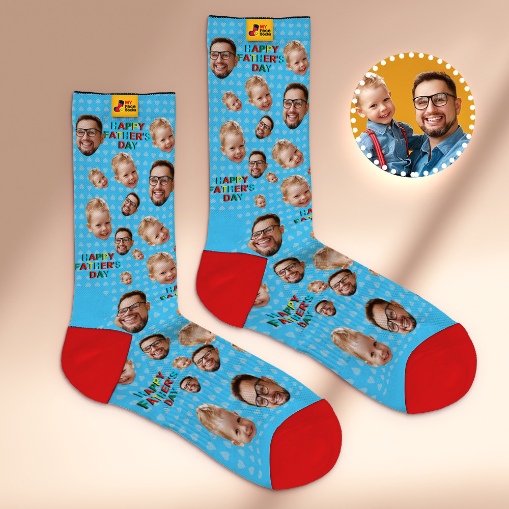 Custom Full Face Photo Print Socks Colorful Happy Fathers Day Personalized Custom Design Best Gift Idea - MyFaceSocksAU