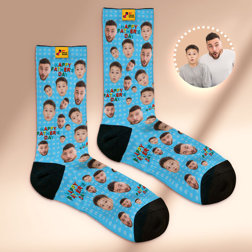 Custom Full Face Photo Print Socks Colorful Happy Fathers Day Personalized Custom Design Best Gift Idea