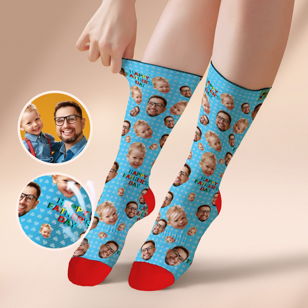 Custom Full Face Photo Print Socks Colorful Happy Fathers Day Personalized Custom Design Best Gift Idea - MyFaceSocksAU