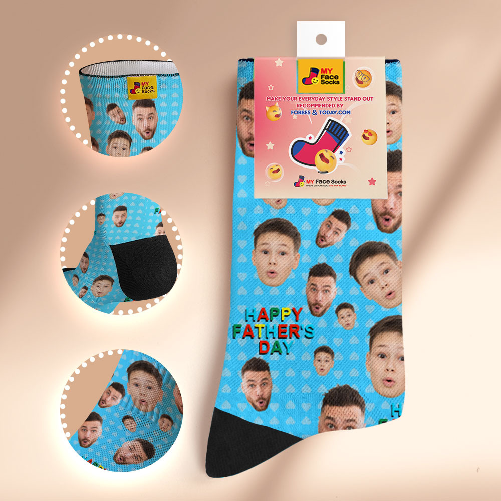 Custom Full Face Photo Print Socks Colorful Happy Fathers Day Personalized Custom Design Best Gift Idea